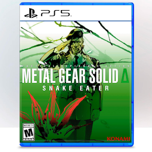 May include: A PS5 game case for Metal Gear Solid Δ: Snake Eater. The cover art shows a saluting soldier in a green uniform against a green and white backdrop. The game title is clearly visible.