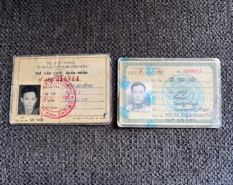 2 Vintage Photo ID Cards Identification Card Foreign Can Cuoc Citizenship War