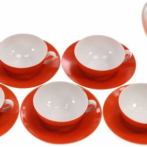 Antique 1930’S Haas & Czjzek Porcelain Tea Set Saucer Pitcher Vase Red MARKED