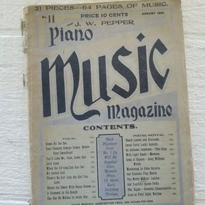 Antique 1901 Piano Music Magazine #11 J.W. Pepper