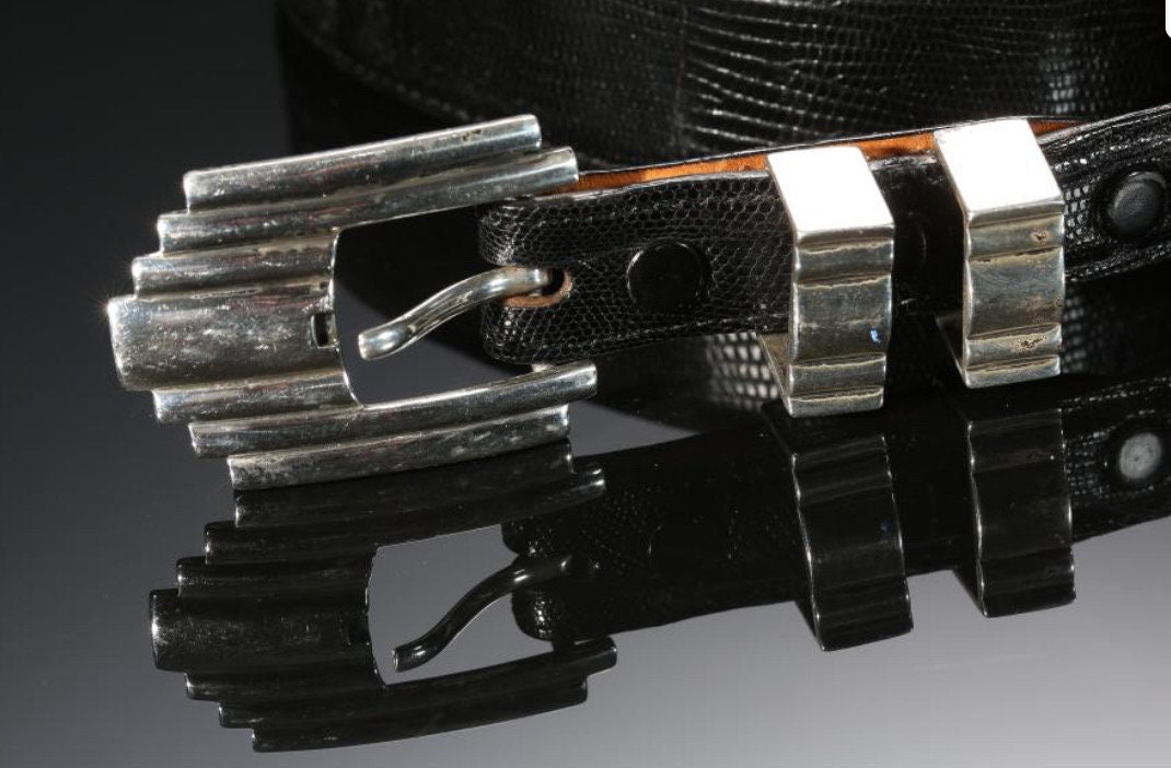 James Reid Ltd Stump Vintage Black Lizard Belt with Sterling Silver Buckle HTF Vintage James Reid Ltd. Sterling Silver Brown Lizard Belt 26  main image 3