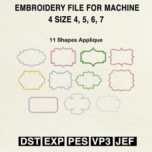 Applique Embroidery Frames Bundle, 11 Shapes Embroidery Design Set, Label Frame Machine Embroidery