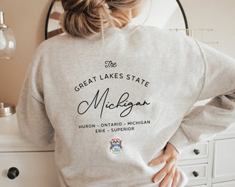 Michigan Great Lakes State Double Sided Sweatshirt | Michigan Apparel | Michigan Sweatshirt | Michigan Gift | Detroit Gift | Michigan Shirt