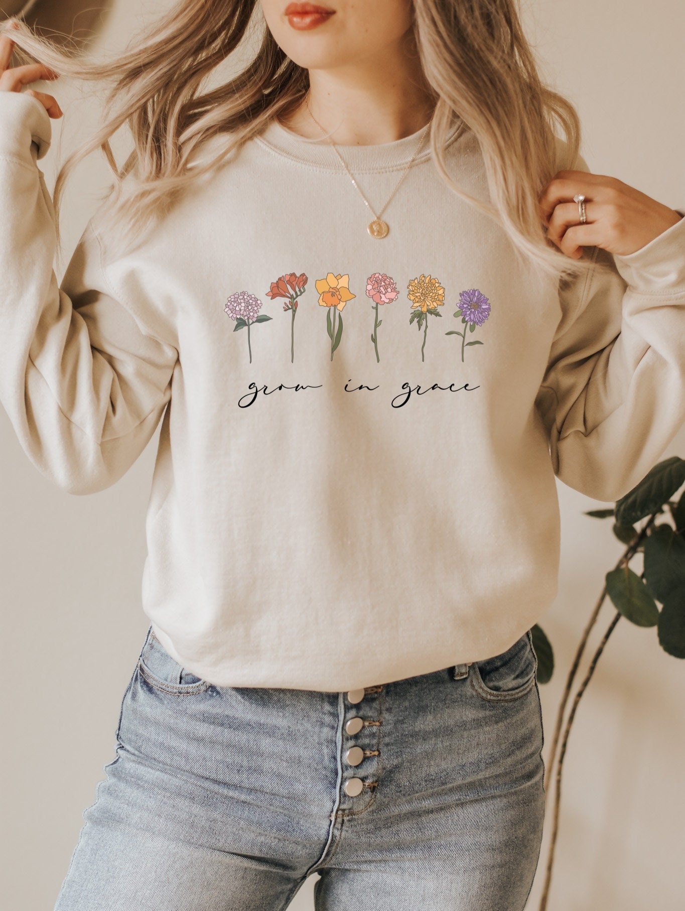 Grow in Grace Flower Sweatshirt Bible Verse Shirt Christian Shirt ...