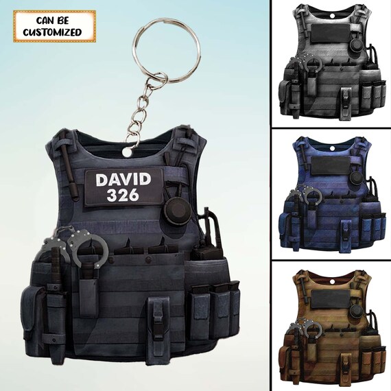 Personalized Police Bulletproof Vest Keychain Police Officer Etsy