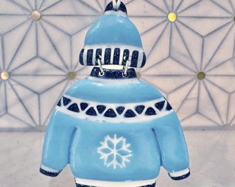 Collegiate Sweater-Hat Ornament/College Inspired School Colors/Tarheels/Christmas Ornament/Holiday Gift/Snowflake