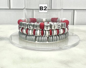 CRIMSON AND GRAY Game Day Stack Bracelets | Alabama | College Game Day | School Spirit | Gifts for Students and Grads