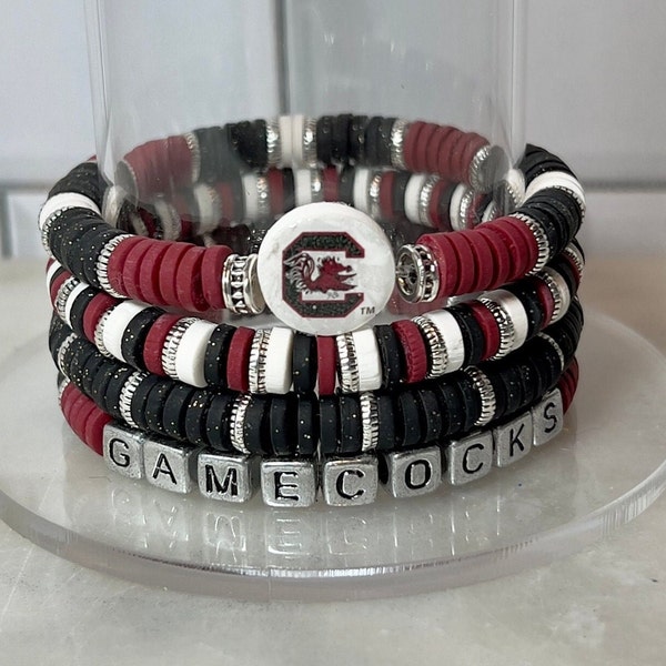 Pulseras apilables Gamecocks en color GRANATE y NEGRO - Universidad de Carolina del Sur