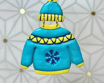 Ornement de pull-chapeau collégial/Couleurs de l'école inspirées de l'université/Éperviers de mer/Ornement de Noël/Cadeau de vacances/Flocon de neige/