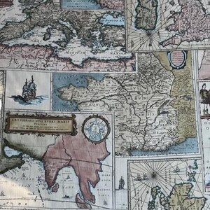 Mulberry Home Bohemien Travel, Linen, Old World Map Fabric