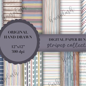 12 Digital Papers, Stripes Scrapbook Paper, Stripes Backgrounds, Stripes Patterns, Stripes Collection