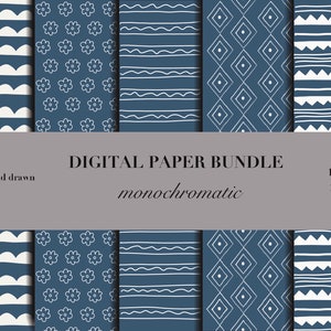 5 digitale Papiere, Boho Scrapbook Papier, Boho Hintergründe, Boho Muster, Blue Collection