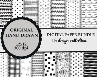 15 Digital Papers, Scrapbook Paper,  Backgrounds, Black and White Collection, Scrapbook Papers, Scrapbook Paper bundle