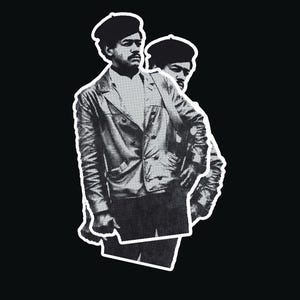 May include: Black and white photograph of a person wearing a leather jacket and a beret. The person is standing with their arms crossed and looking to the side.