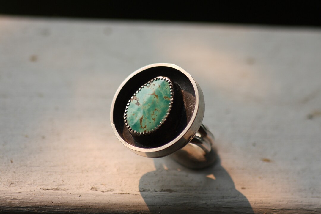 Sterling Silver Shadowbox Turquoise Ring Size 9 - Etsy