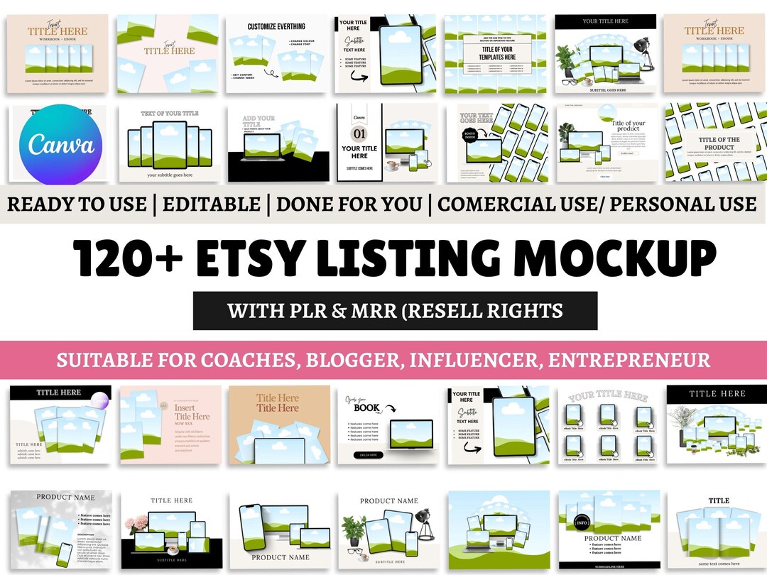 MRR Mockup Canva Template Bundle, 120+ Mock up Digital Product Sales ...