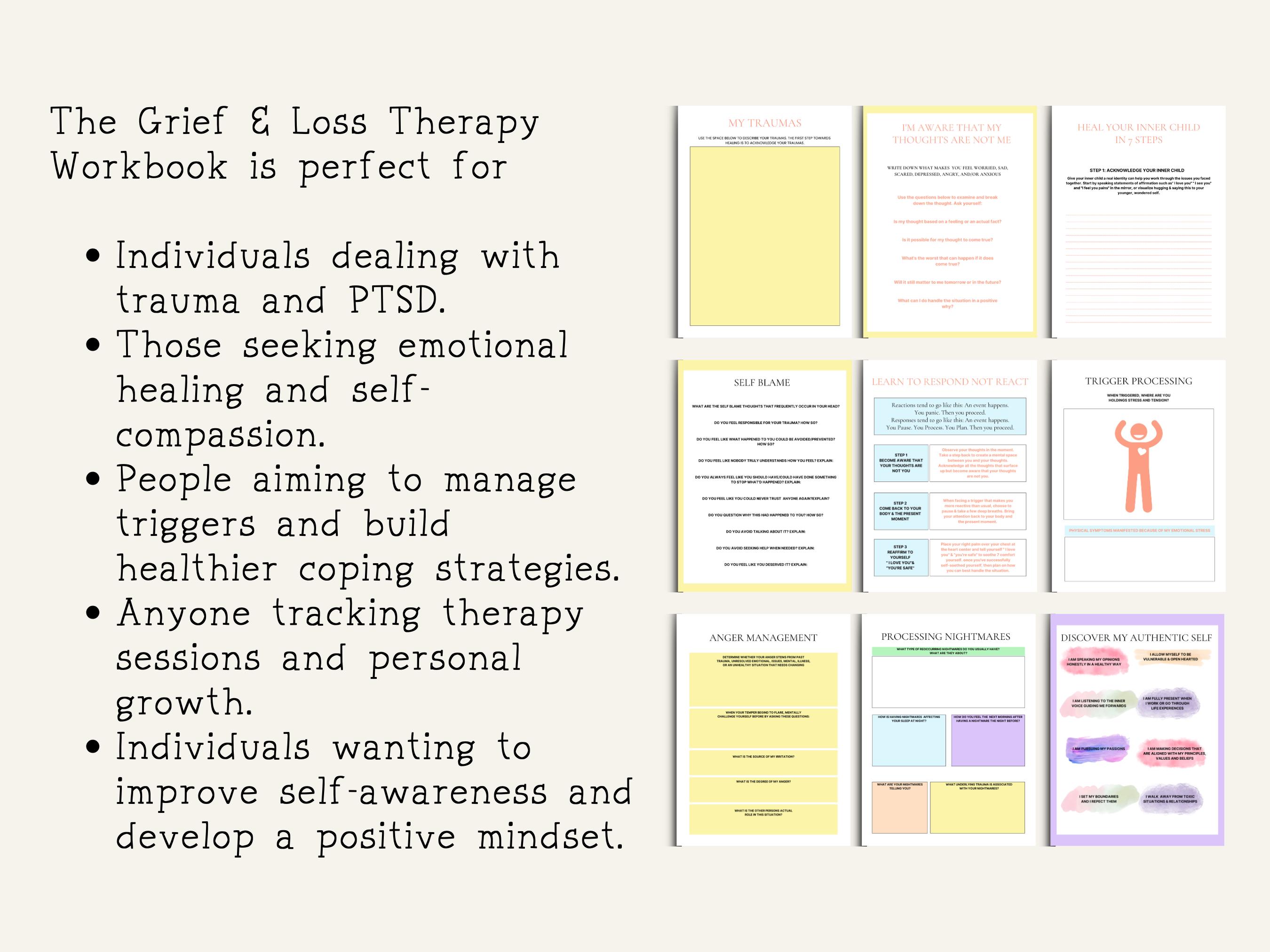 EDITABLE PTSD & Trauma Processing Worksheets Workbook Therapy Safety ...