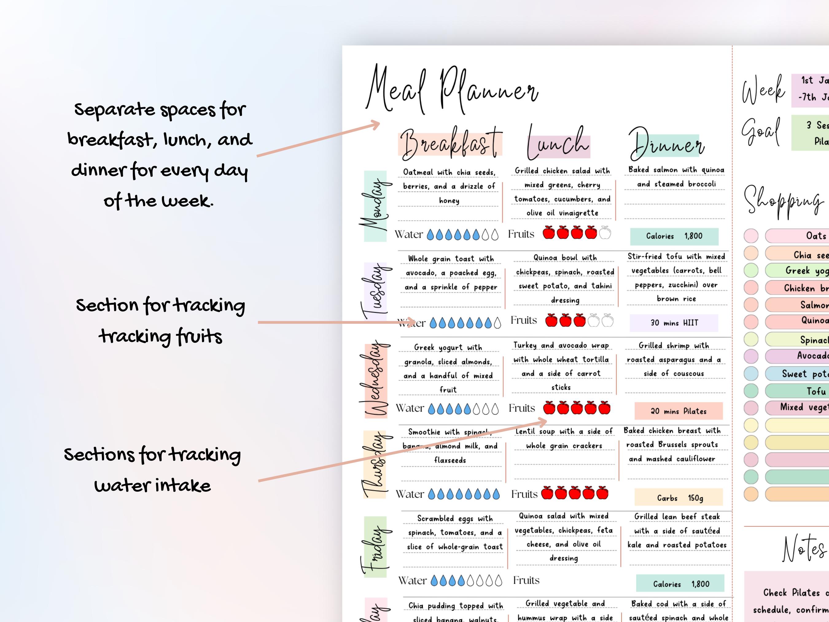 Meal Planner Printable | Weekly Food Diary | Meal Tracker | Food ...