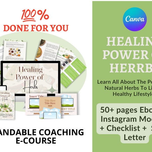 Healing Power Of Herbs Ebook | Done for You Ebook | Editable | Rebrandable | Lead Magnet | Canva Templates | Wellness Coaching Tools