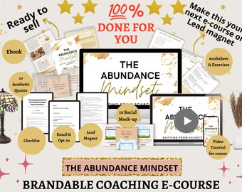 Done For You | Unlock Abundance Mindset Brandable Workbook & eCourse | Life coaching tools | Lead magnet Coach Workbook Template| Canva