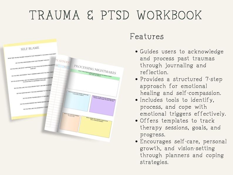 Processing Nightmares EDITABLE PTSD & Trauma Processing Worksheets Workbook Therapy Safety ...