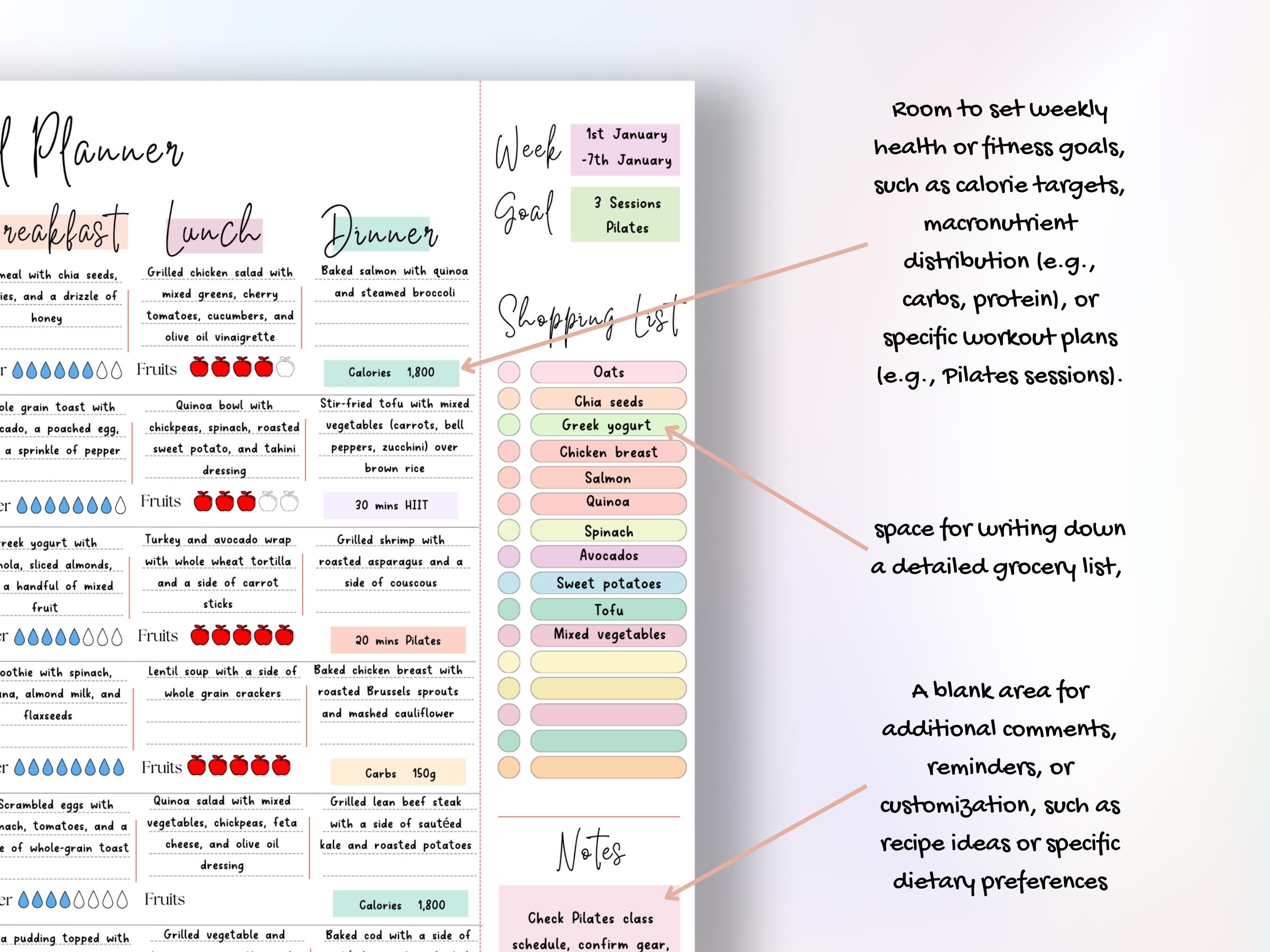 Meal Planner Printable | Weekly Food Diary | Meal Tracker | Food ...