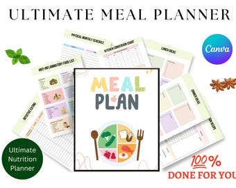 Weekly Meal Planner, Digital Meal Planner, Meal Prep, Meal Plan Template, Grocery List, Kitchen Inventory, Canva, Nutrition Planner