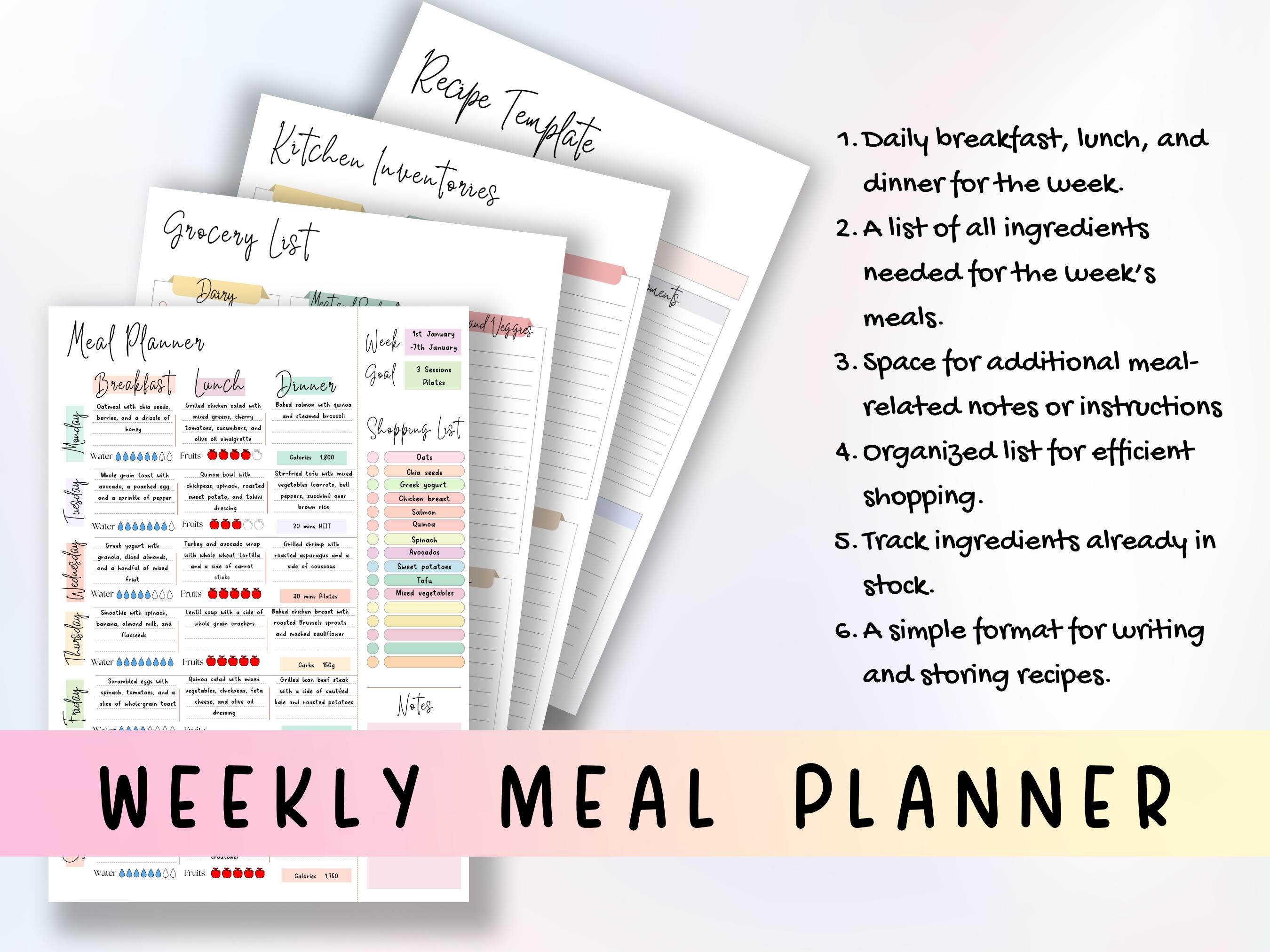 Meal Planner Printable | Weekly Food Diary | Meal Tracker | Food ...