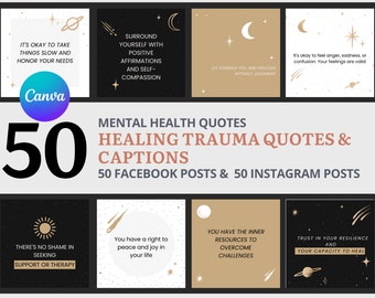 50 Life Coach Healing Trauma  CANVA Templates | Life Coach Instagram Engagement Booster| Social Media Canva Templates | Facebook Instagram