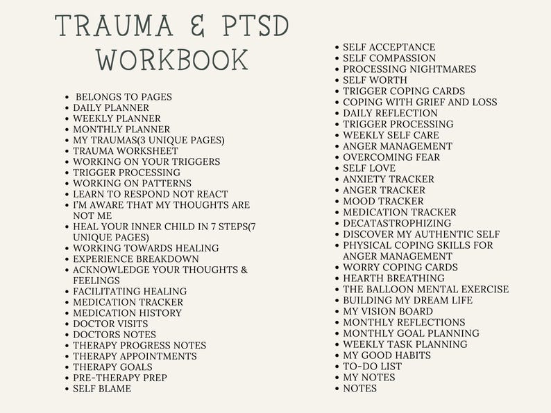 EDITABLE PTSD & Trauma Processing Worksheets Workbook Therapy Safety ...