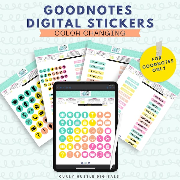 Goodnotes Color Changing Digital Stickers | Starter Digital Stickers Bundle | Digital Planner Stickers