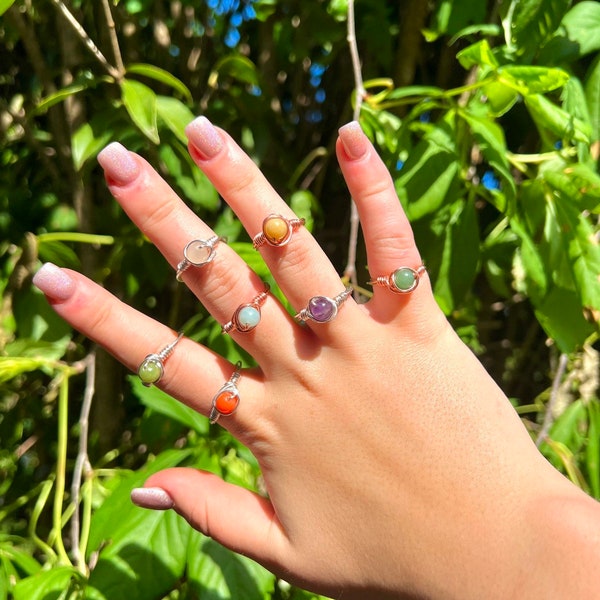 handmade wire wrapped crystal rings!