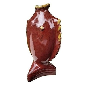 Vintage Pottery Nautical Fish Shaped Vase Terracotta 13.5in Tall