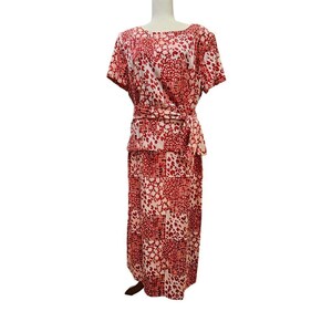 Vintage 90s Sag Harbor Missy Red Printed Midi Belted Dress Size 16