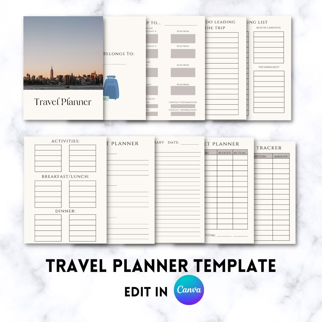 Travel Planner Editable in Canva Travel Budgeting Travel Organizer Etsy