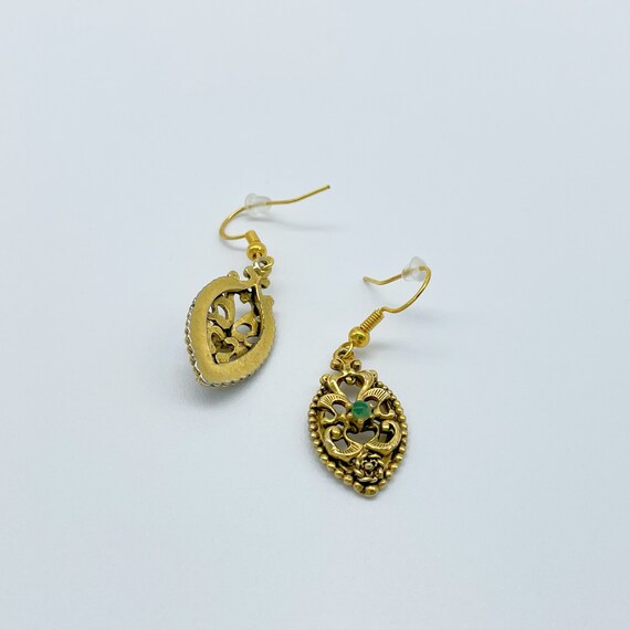 Gold Toned Filigree Oval Drop Earrings - image 5