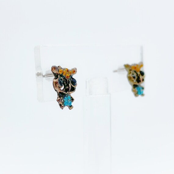Tiny Rhinestone Owl Stud Earrings - image 3