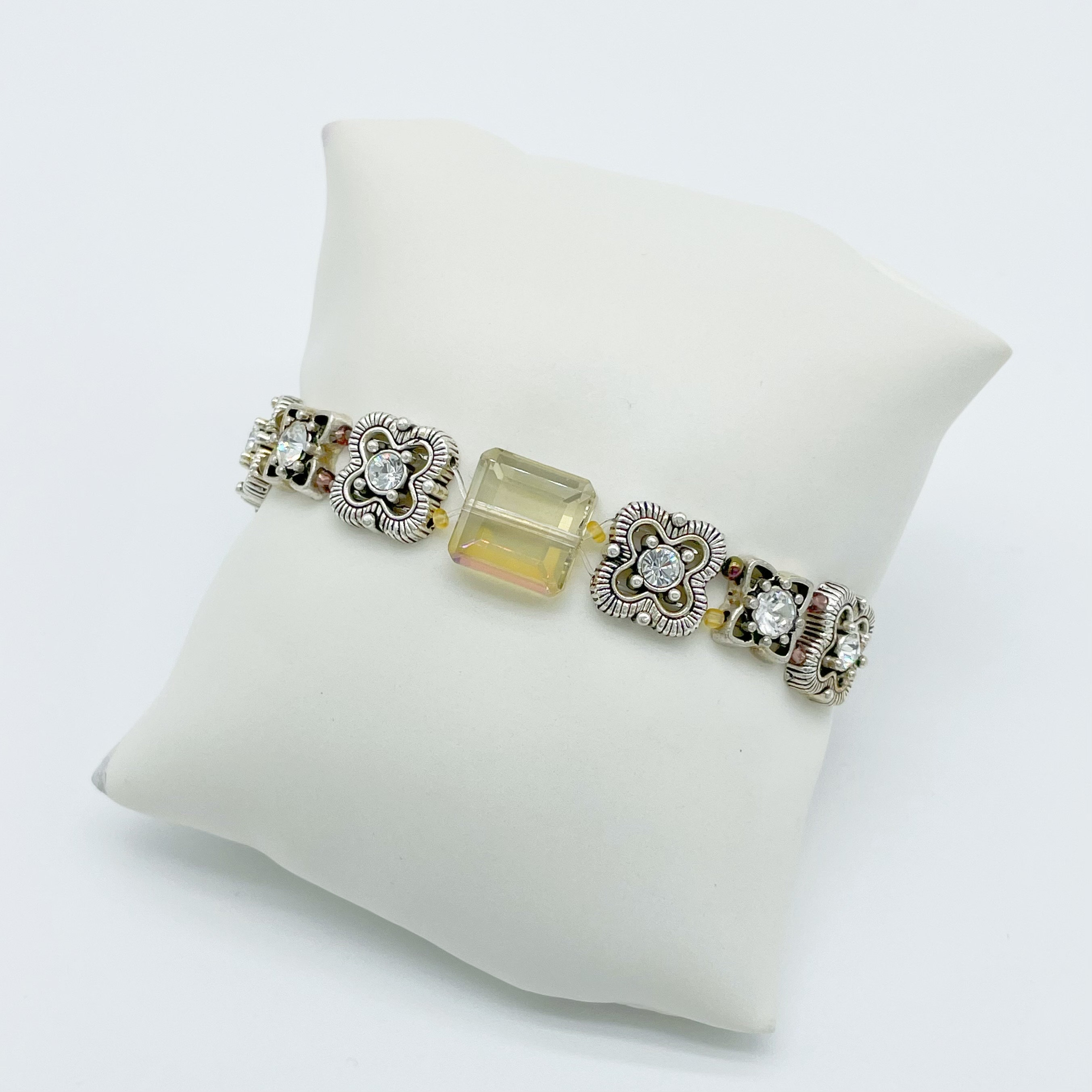 Subtle Honey Colored Crystal Square Slider Stretch Bracelet