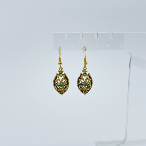 Gold Toned Filigree Oval Drop Earrings - image 3