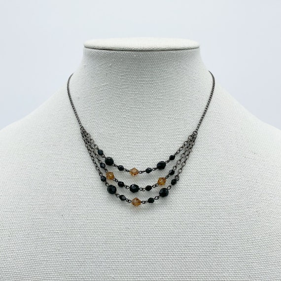 Dainty Black & Brown Beaded Layered Necklace - image 1