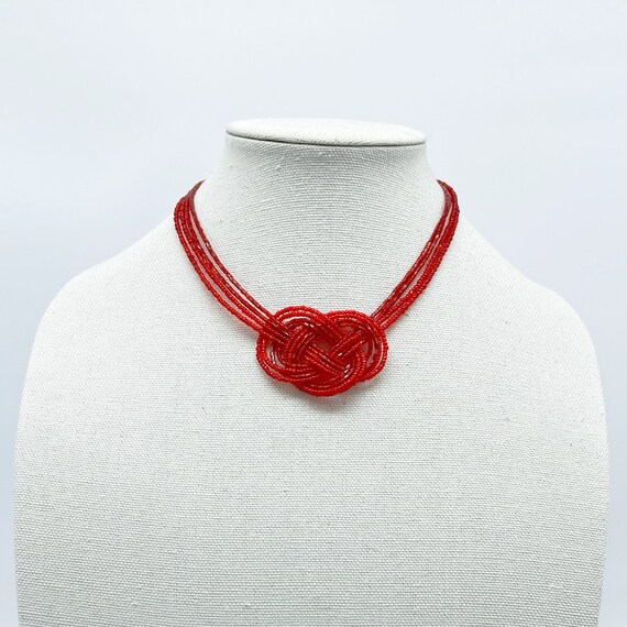 Red Beaded Multi-Stand Knot Necklace - image 3