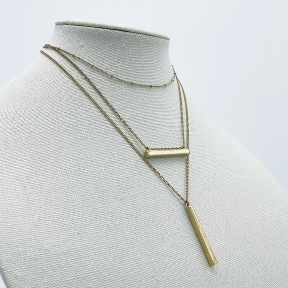 Multi Chain Soft Gold Necklace With Bar Charms - image 3