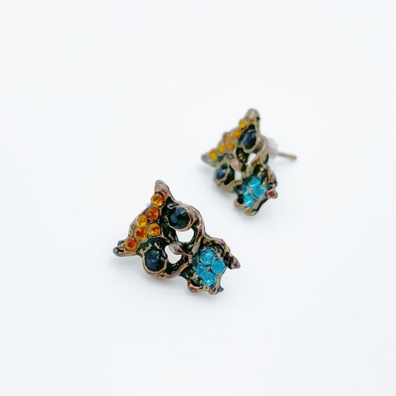 Tiny Rhinestone Owl Stud Earrings - image 1