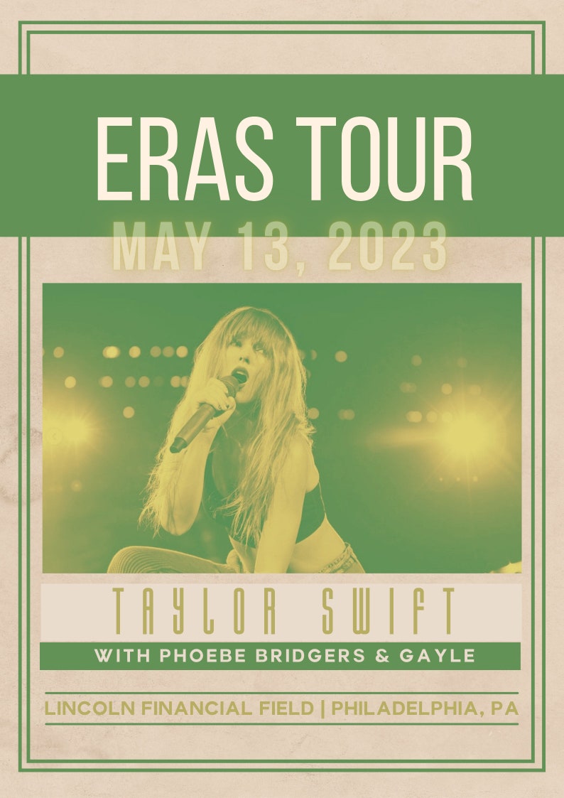 Taylor Swift Eras Tour Poster Philadelphia PA May 13 Etsy