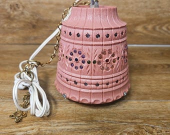 Pink/ Rose Lawnware Hanging Lamp Patio RV Light Beaded VTG Works!