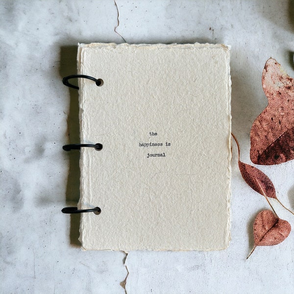 Handmade paper journal/Loose bound journal with binder rings/happiness is journal/gift for her/journal with 20 pages/beautifully handmade