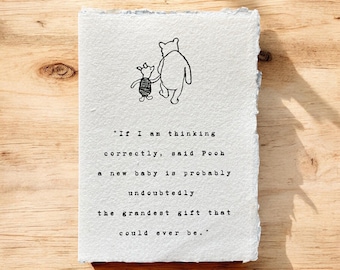 Winnie the Pooh Baby Card: Handmade Offwhite Paper, Heartfelt Quote