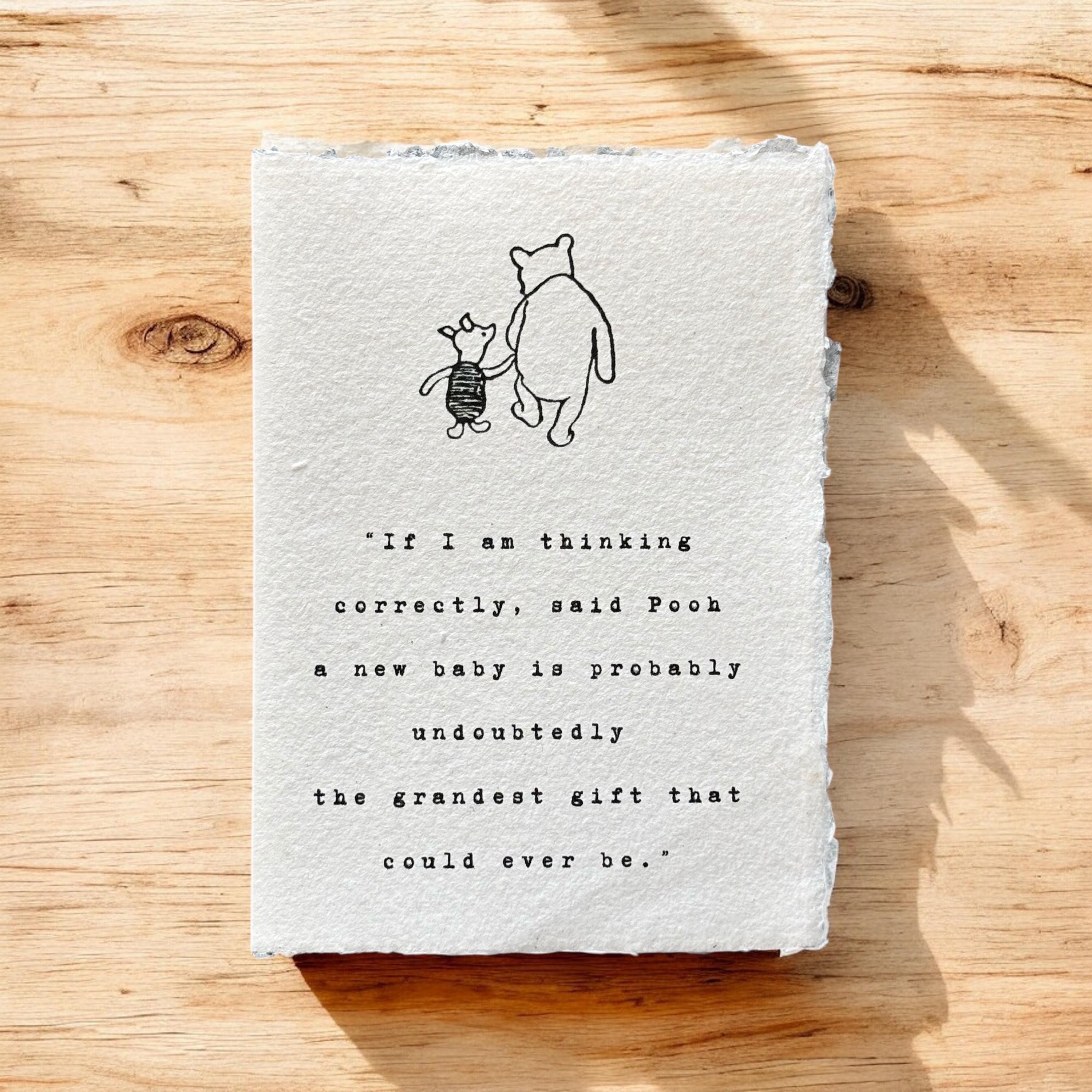 Winnie the Pooh Baby Card: Handmade Offwhite Paper, Heartfelt