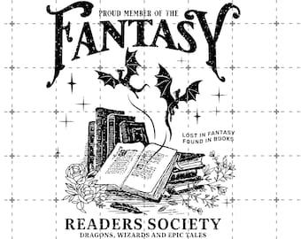 ファンタジー読者ブッククラブデジタルダウンロードPNG、ドラゴンファンタジー読者PNGデザイン、ロマンス読者向けのブック風PNG、ヴィンテージ読書PNG