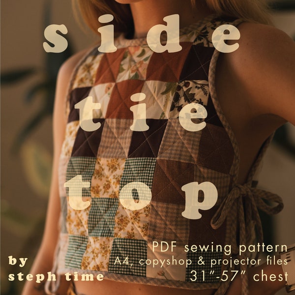 Side Tie Top PDF Sewing Pattern: Reversible Crop Top (31”-57” Chest)